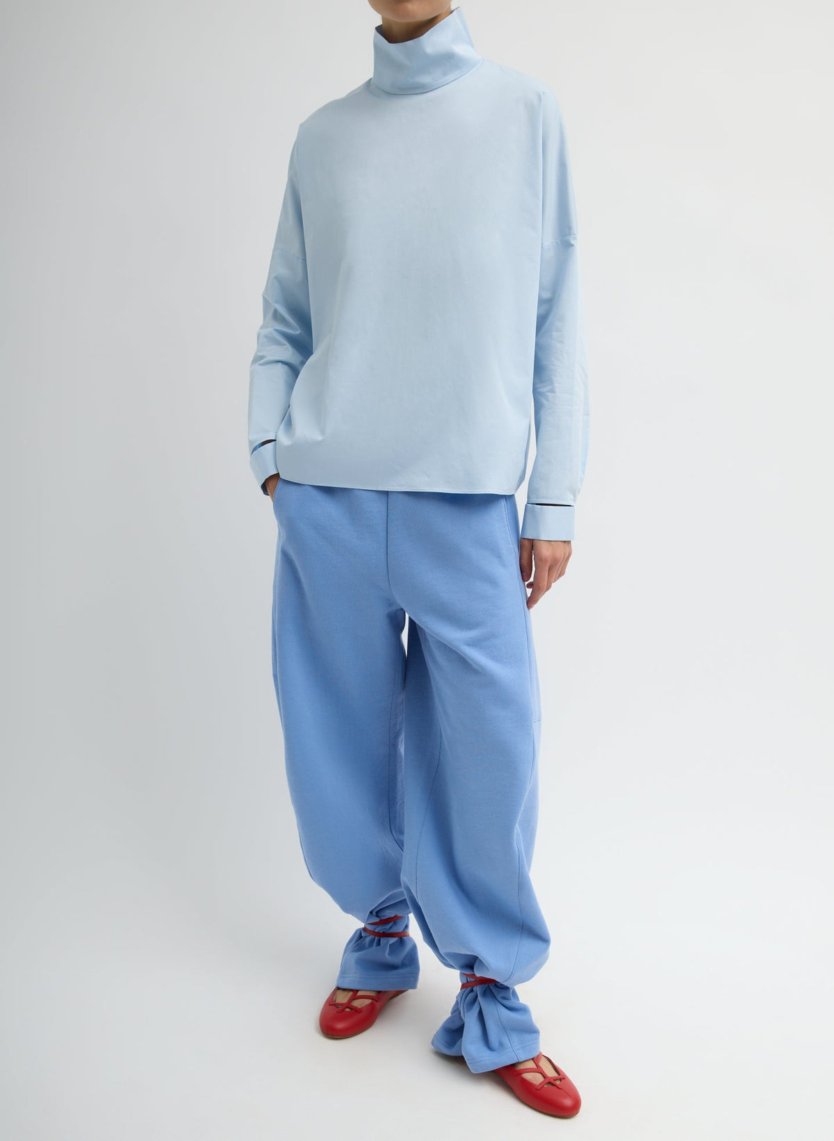 Eco Poplin Funnel Neck Dolman Top Chambray Blue - Tibi