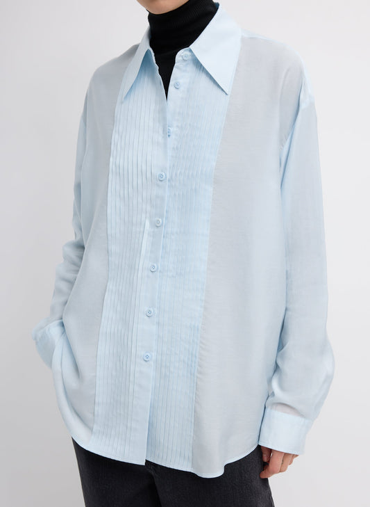 Silk Voile Easy Pintucked Shirt Ice Blue - Tibi