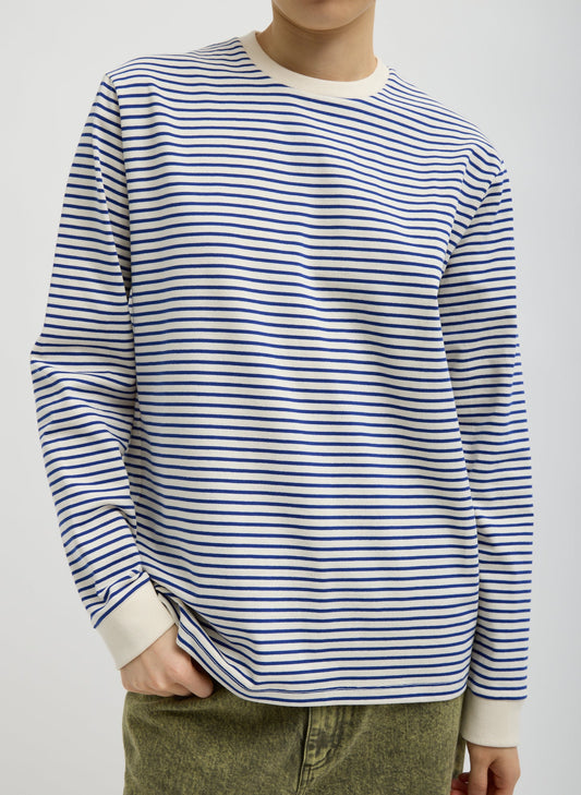 Striped Perfect Unisex Long Sleeve T-Shirt Blue/White Multi - Tibi