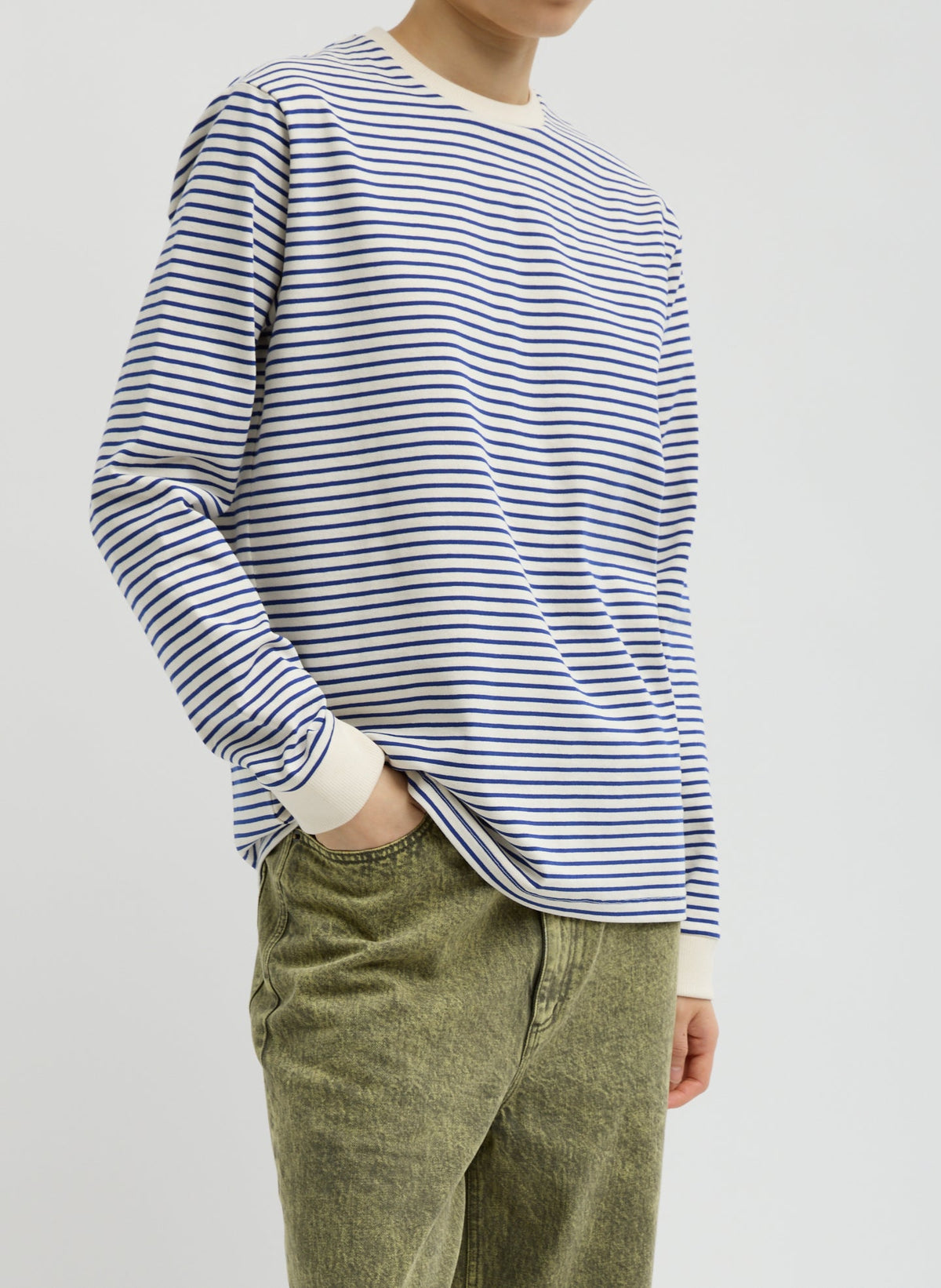 Striped Perfect Unisex Long Sleeve T-Shirt Blue/White Multi - Tibi