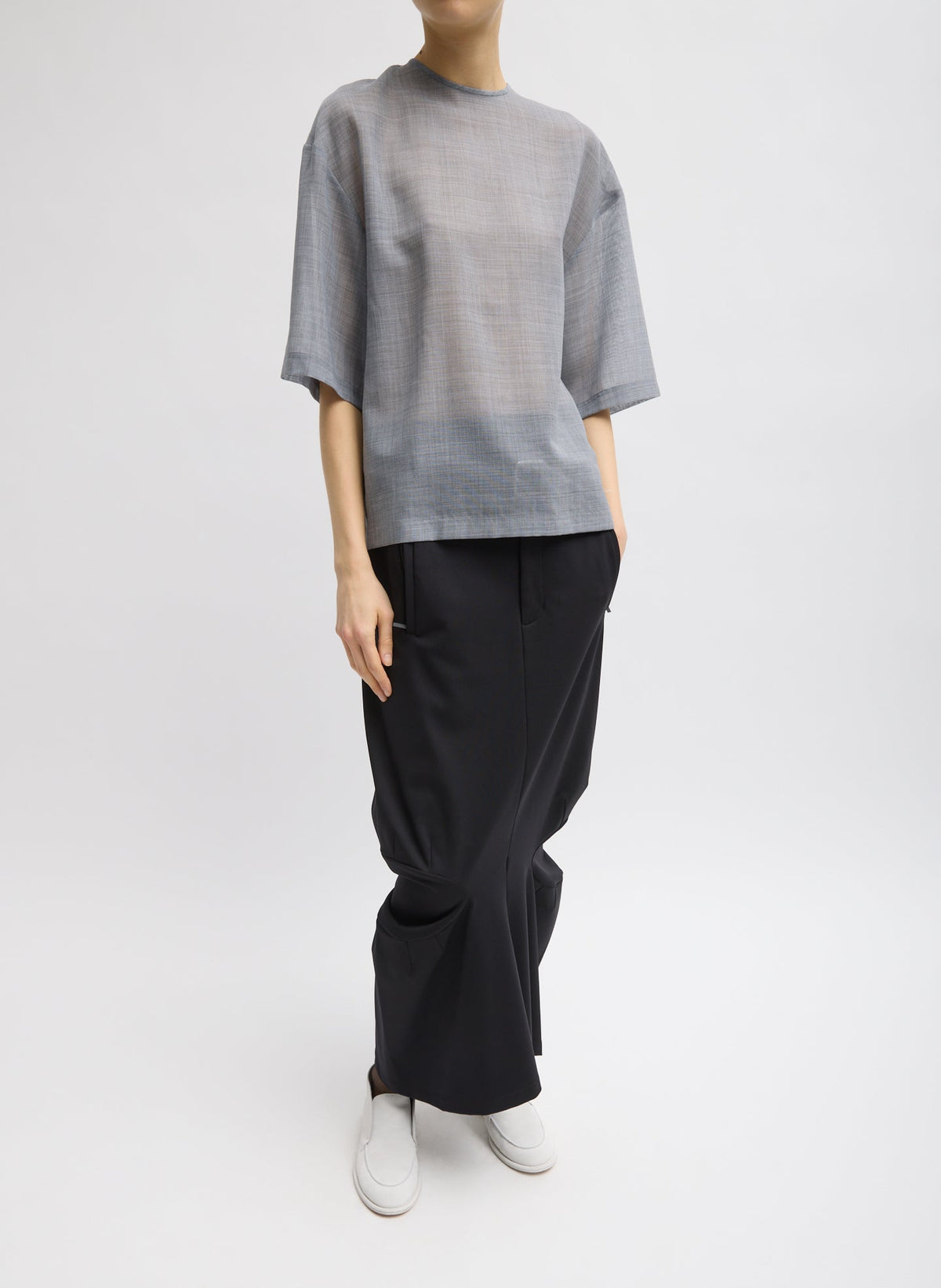 Sheer Wool Gauze Easy T-Shirt Heather Grey - Tibi