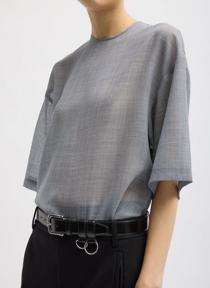Sheer Wool Gauze Easy T-Shirt Heather Grey - Tibi
