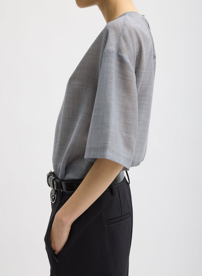 Sheer Wool Gauze Easy T-Shirt Heather Grey - Tibi