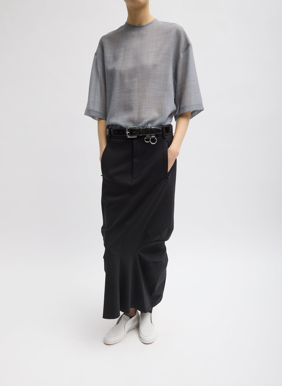 Sheer Wool Gauze Easy T-Shirt Heather Grey - Tibi
