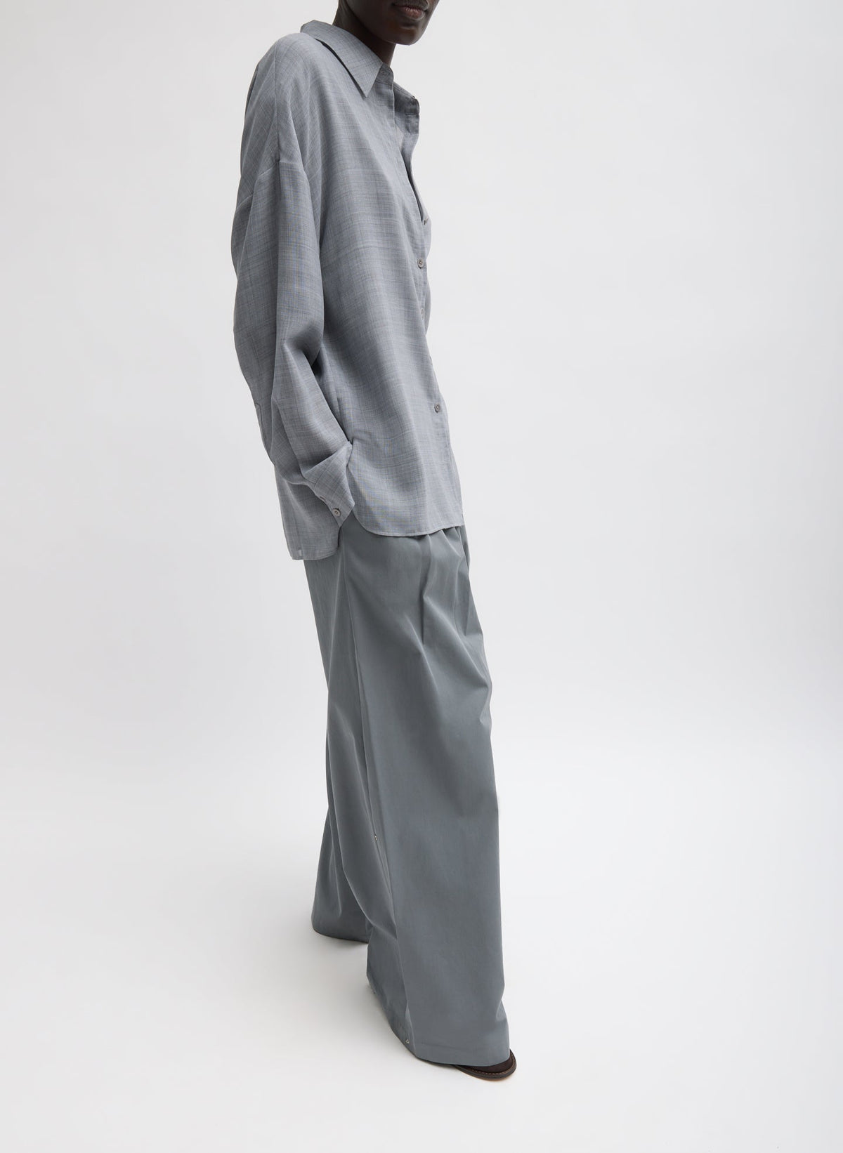 Sheer Wool Gauze Oversized Shirt Heather Grey - Tibi
