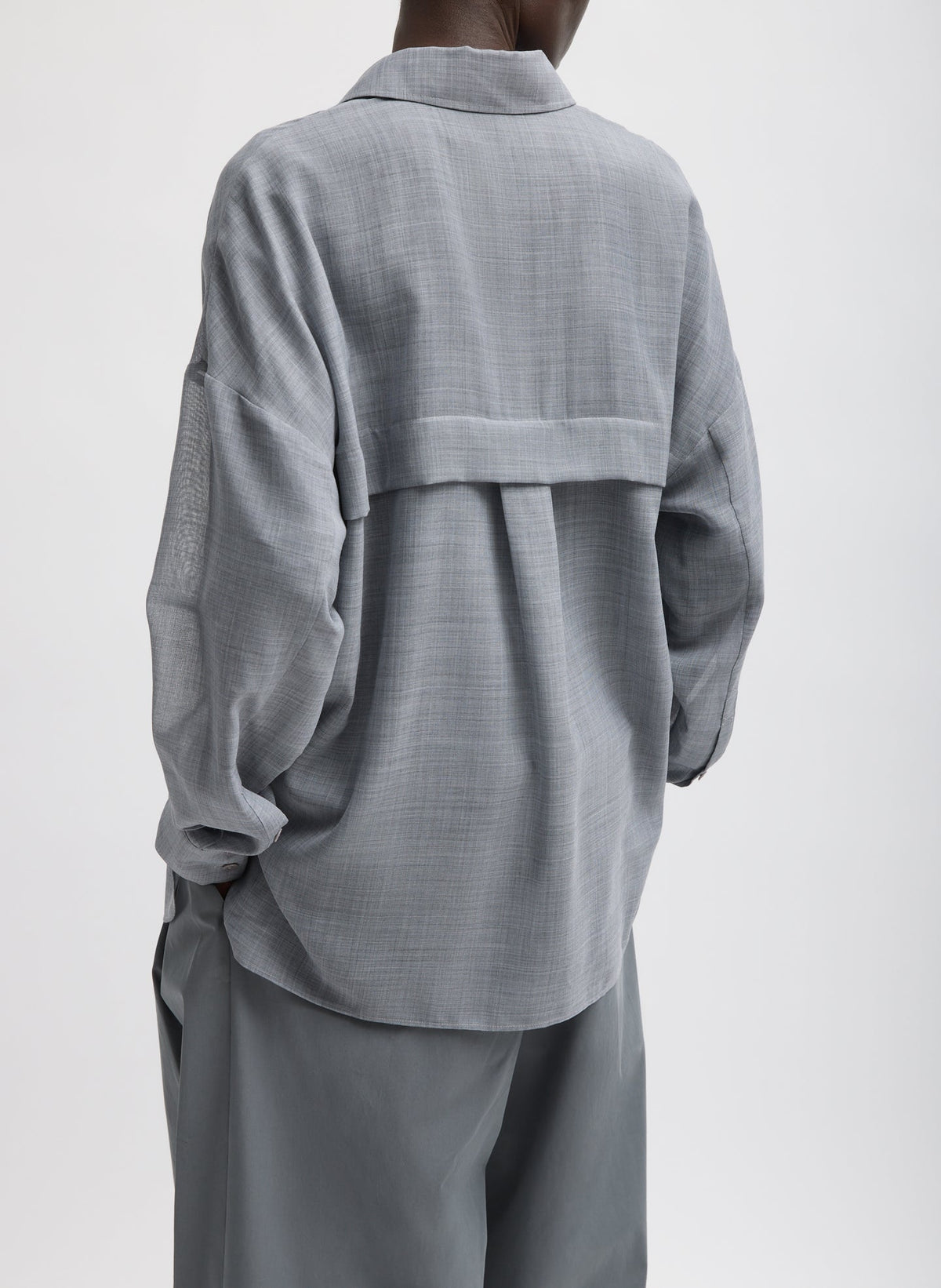 Sheer Wool Gauze Oversized Shirt Heather Grey - Tibi