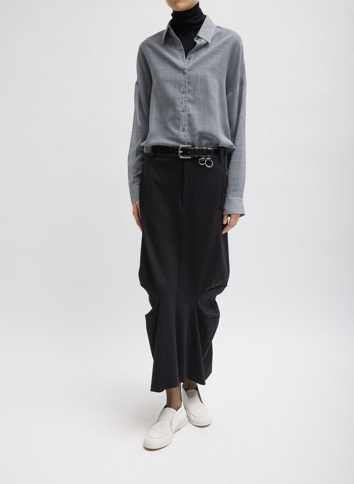 Sheer Wool Gauze Oversized Shirt Heather Grey - Tibi