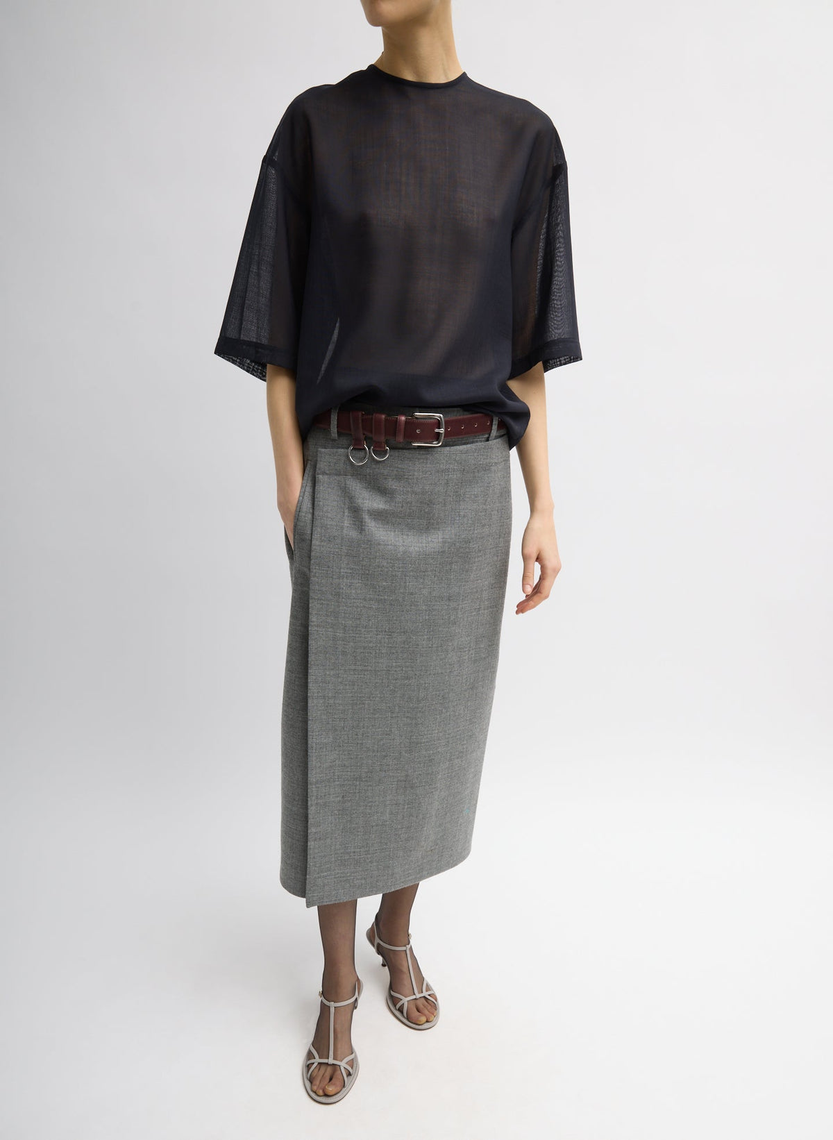 Sheer Wool Gauze Easy T-Shirt Navy - Tibi
