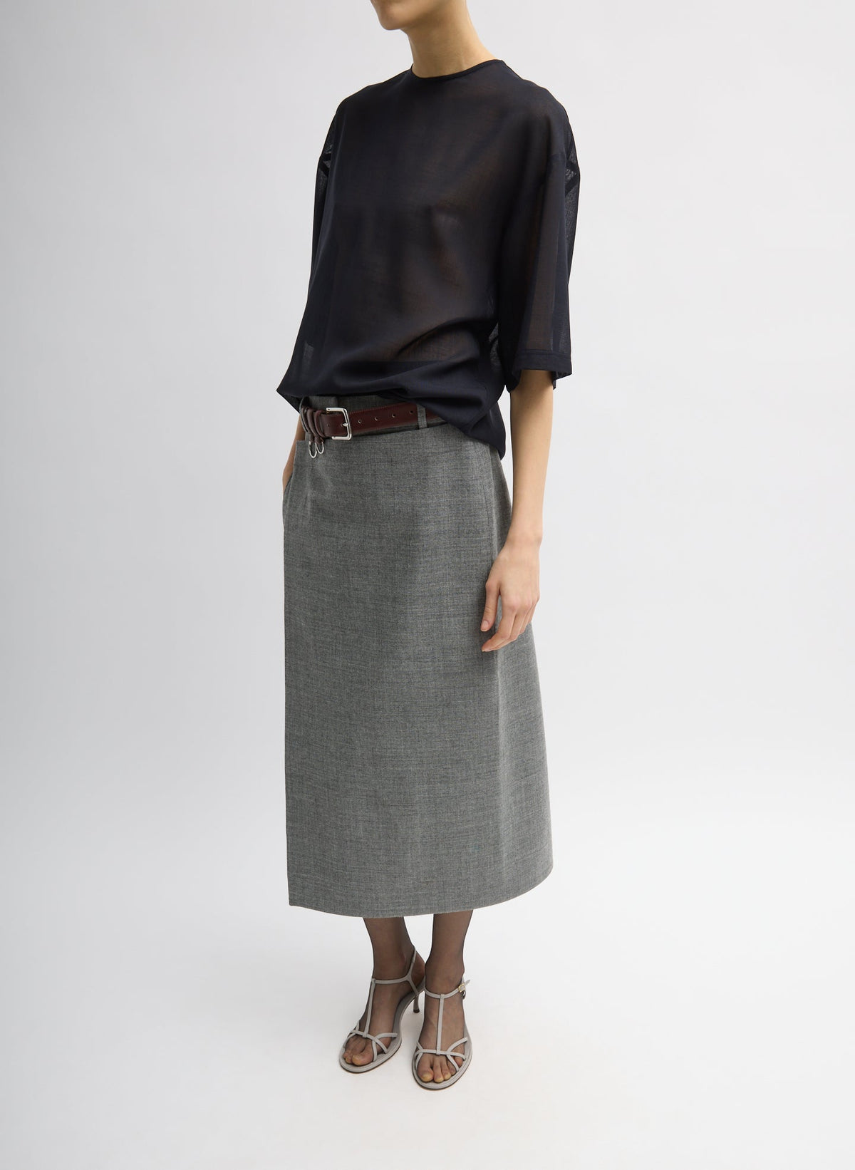 Sheer Wool Gauze Easy T-Shirt Navy - Tibi