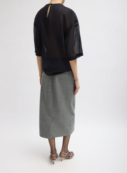 Sheer Wool Gauze Easy T-Shirt Navy - Tibi