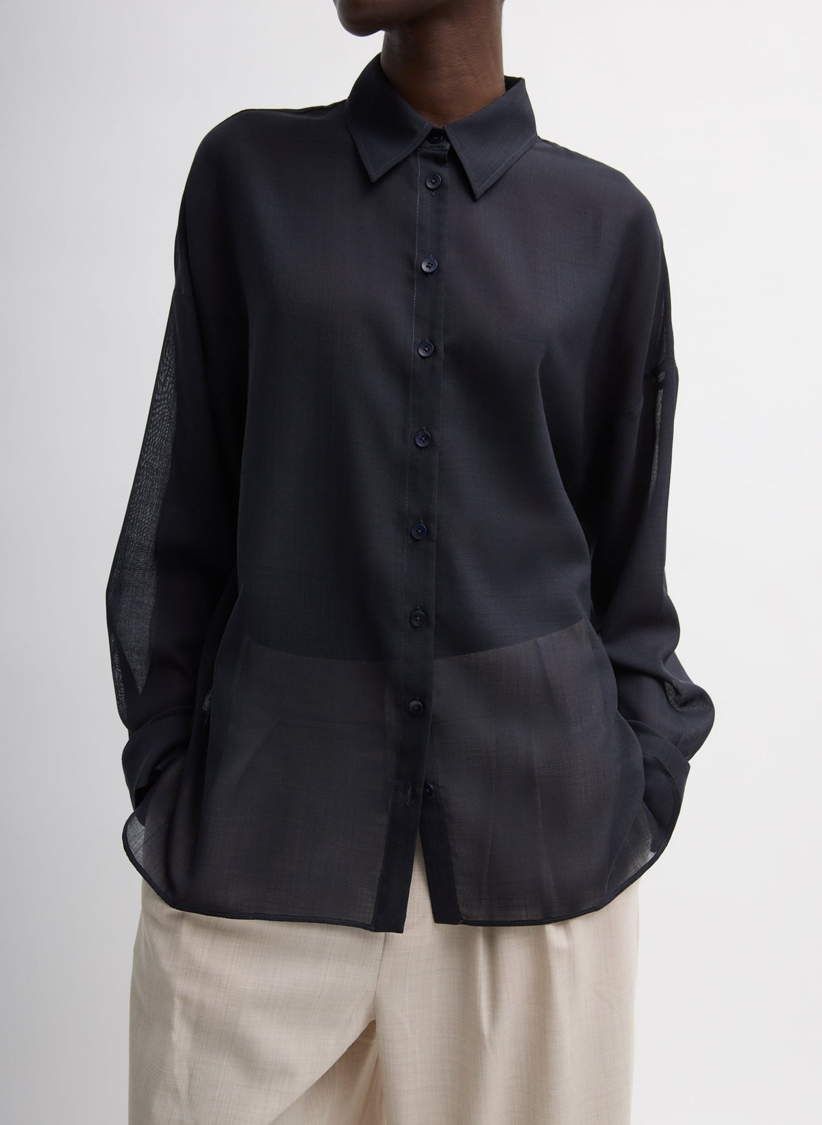 Sheer Wool Gauze Oversized Shirt Navy - Tibi