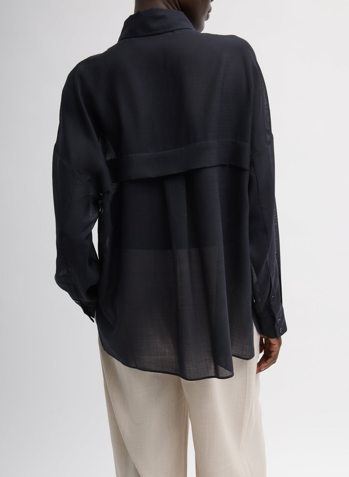 Sheer Wool Gauze Oversized Shirt Navy - Tibi