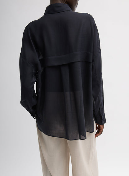 Sheer Wool Gauze Oversized Shirt Navy - Tibi