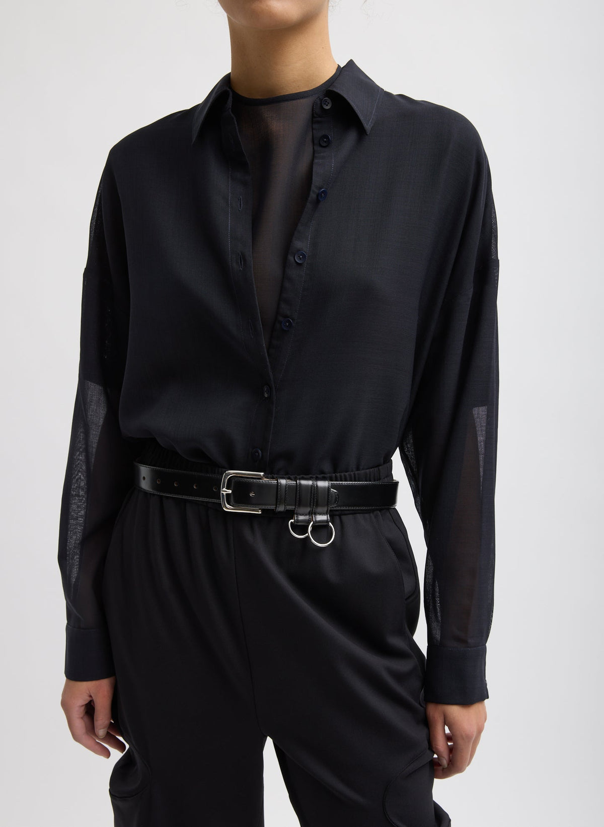Sheer Wool Gauze Oversized Shirt Navy - Tibi