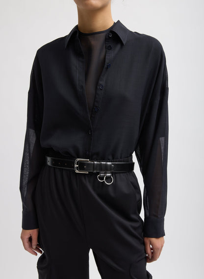 Sheer Wool Gauze Oversized Shirt Navy - Tibi