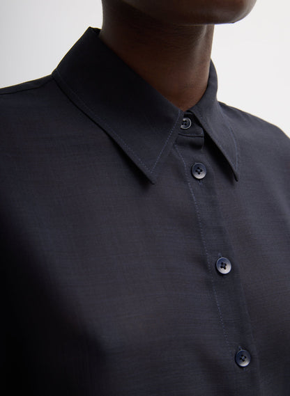 Sheer Wool Gauze Oversized Shirt Navy - Tibi