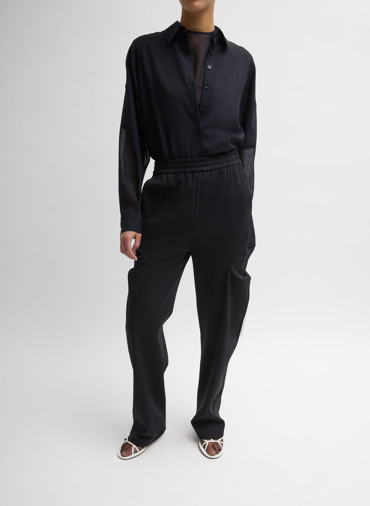 Sheer Wool Gauze Oversized Shirt Navy - Tibi