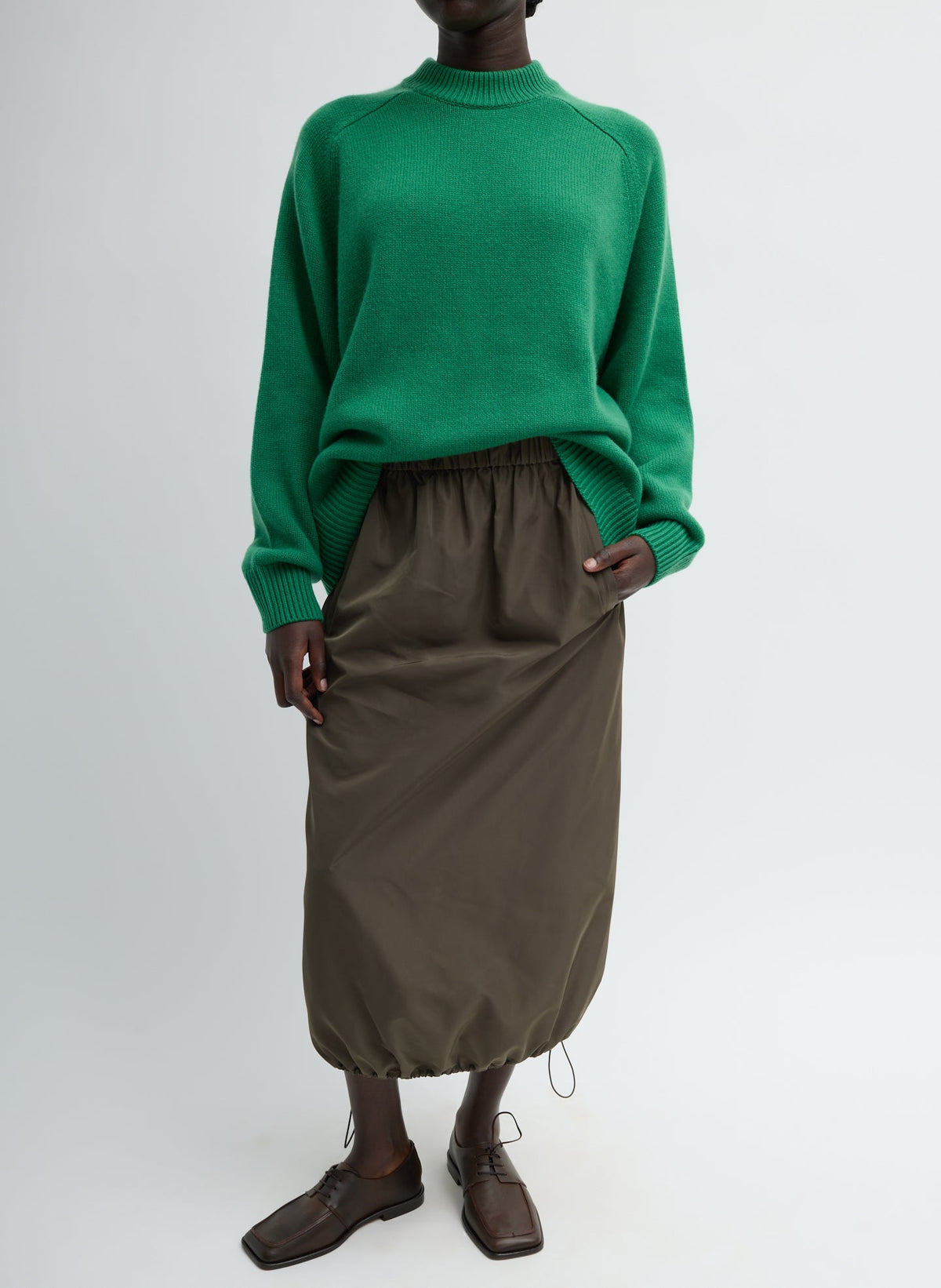 Italian Sporty Nylon Midi Anorak Skirt Dark Hazelnut - Tibi