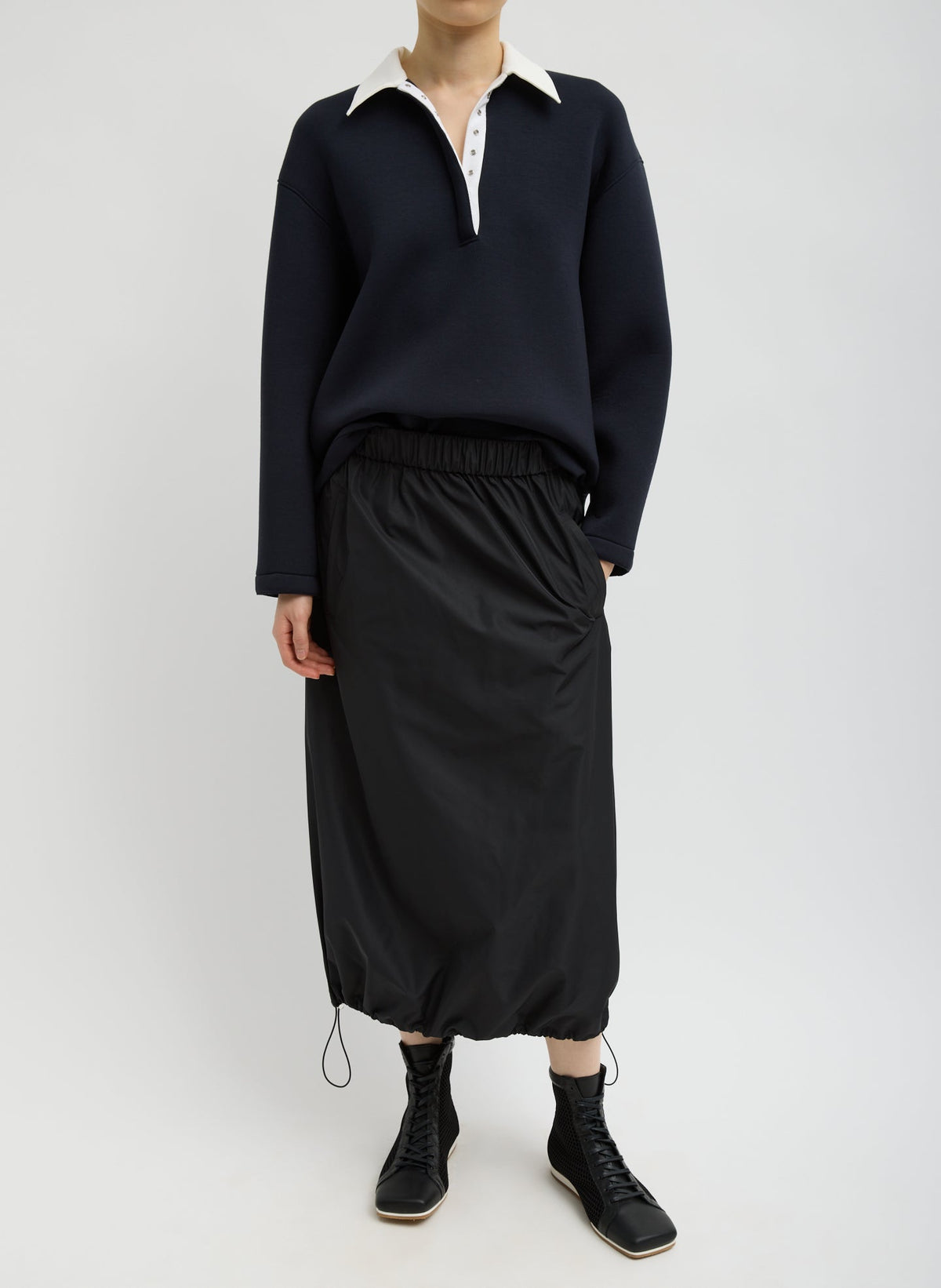 Italian Sporty Nylon Midi Anorak Skirt Black - Tibi