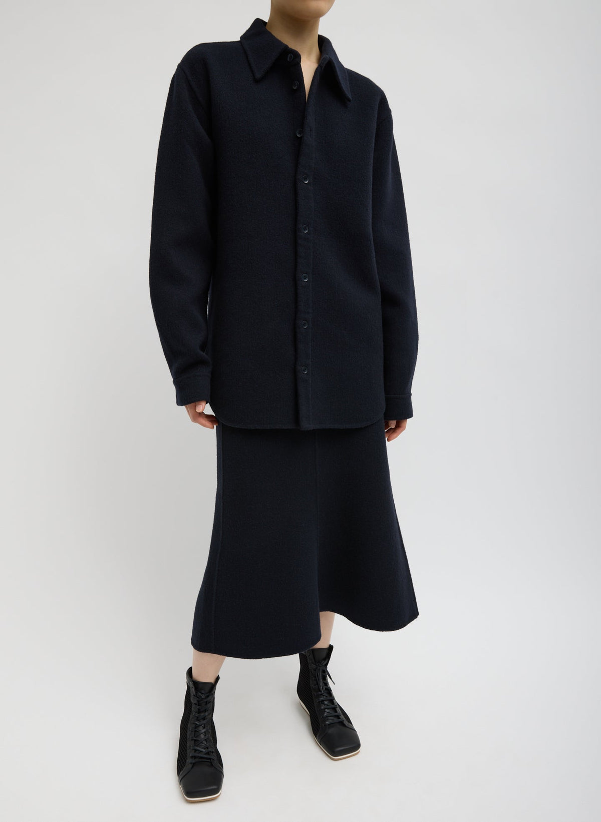 Luxe Double Faced Wool Angora Sculpted Skirt Navy - Tibi