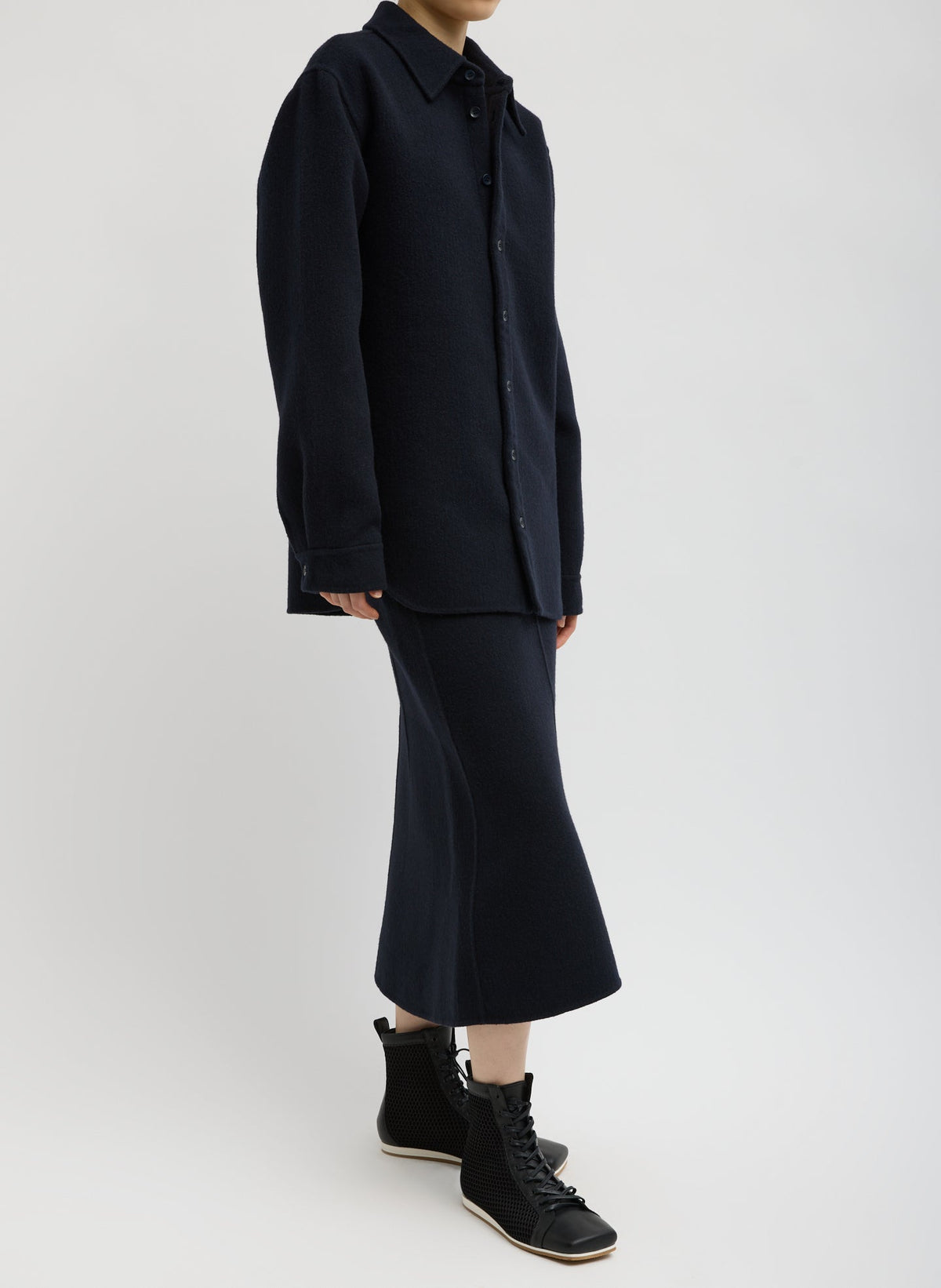Luxe Double Faced Wool Angora Sculpted Skirt Navy - Tibi