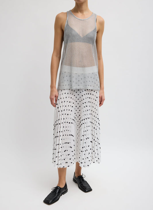 Scribble Dot Print Pull On Pleated Skirt White/Black Multi - Tibi
