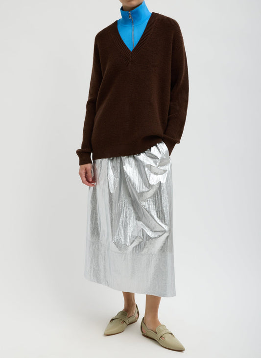 Silver Metallic Nylon Pull On Full Skirt Silver - Tibi