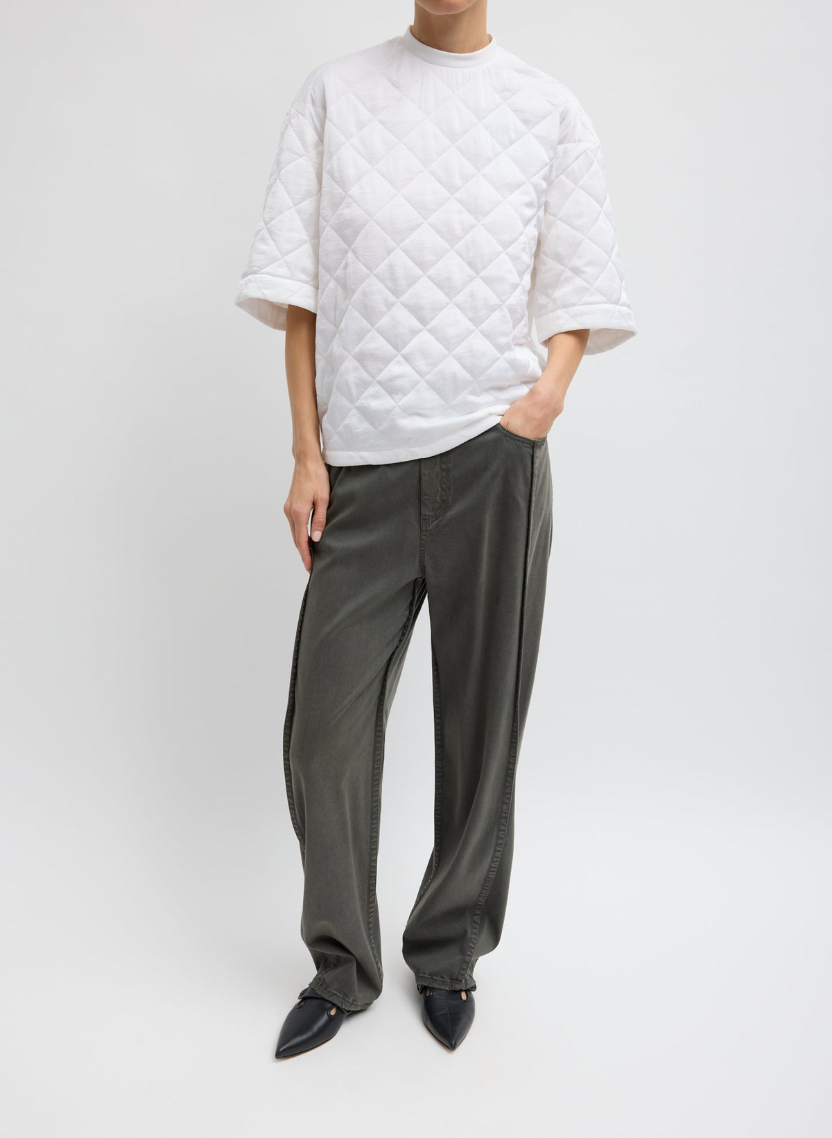 Garment Dyed Stretch Twill Tuck Pant Grey - Tibi