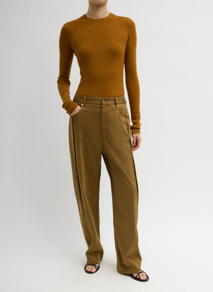 Garment Dyed Stretch Twill Tuck Pant Dark Tan - Tibi
