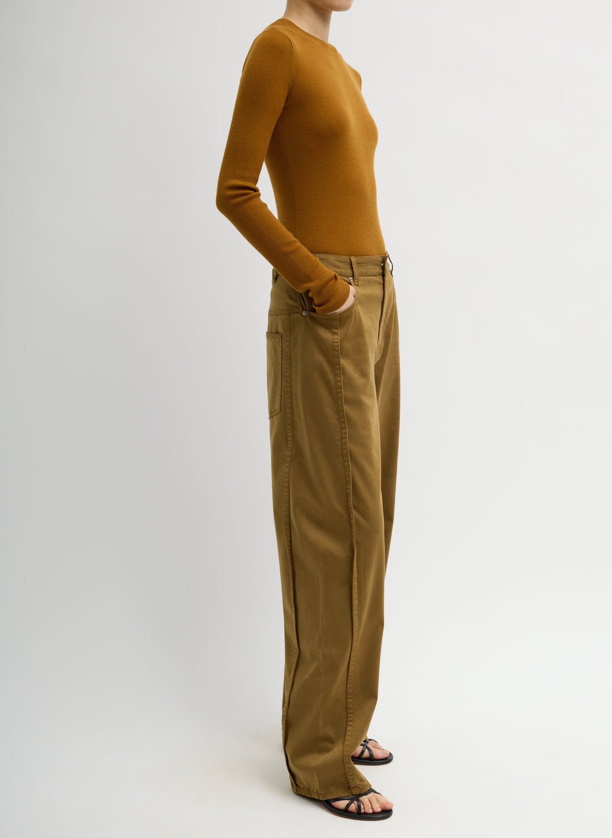 Garment Dyed Stretch Twill Tuck Pant Dark Tan - Tibi