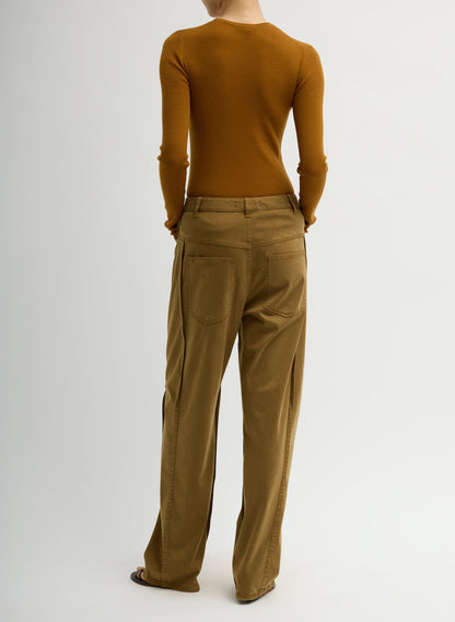 Garment Dyed Stretch Twill Tuck Pant Dark Tan - Tibi