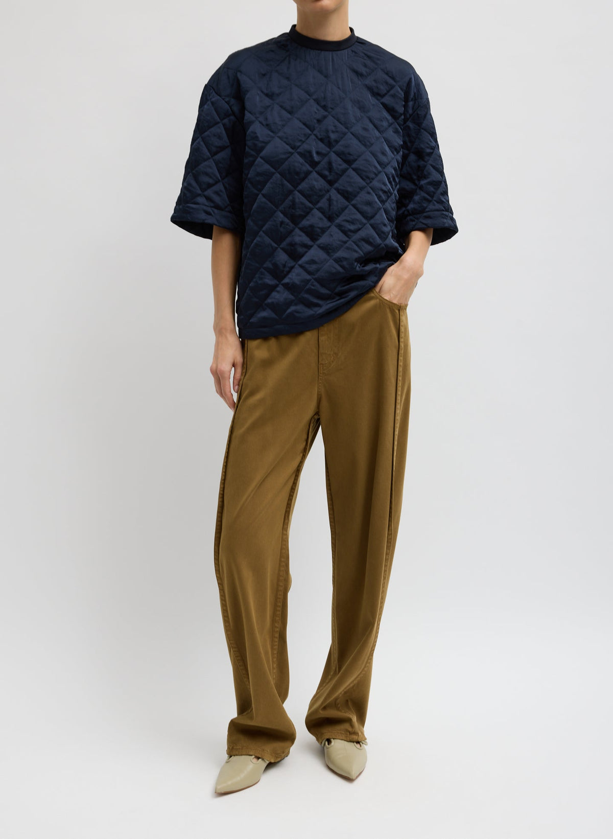 Garment Dyed Stretch Twill Tuck Pant Dark Tan - Tibi