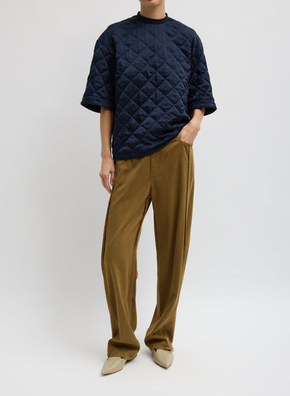Garment Dyed Stretch Twill Tuck Pant Dark Tan - Tibi