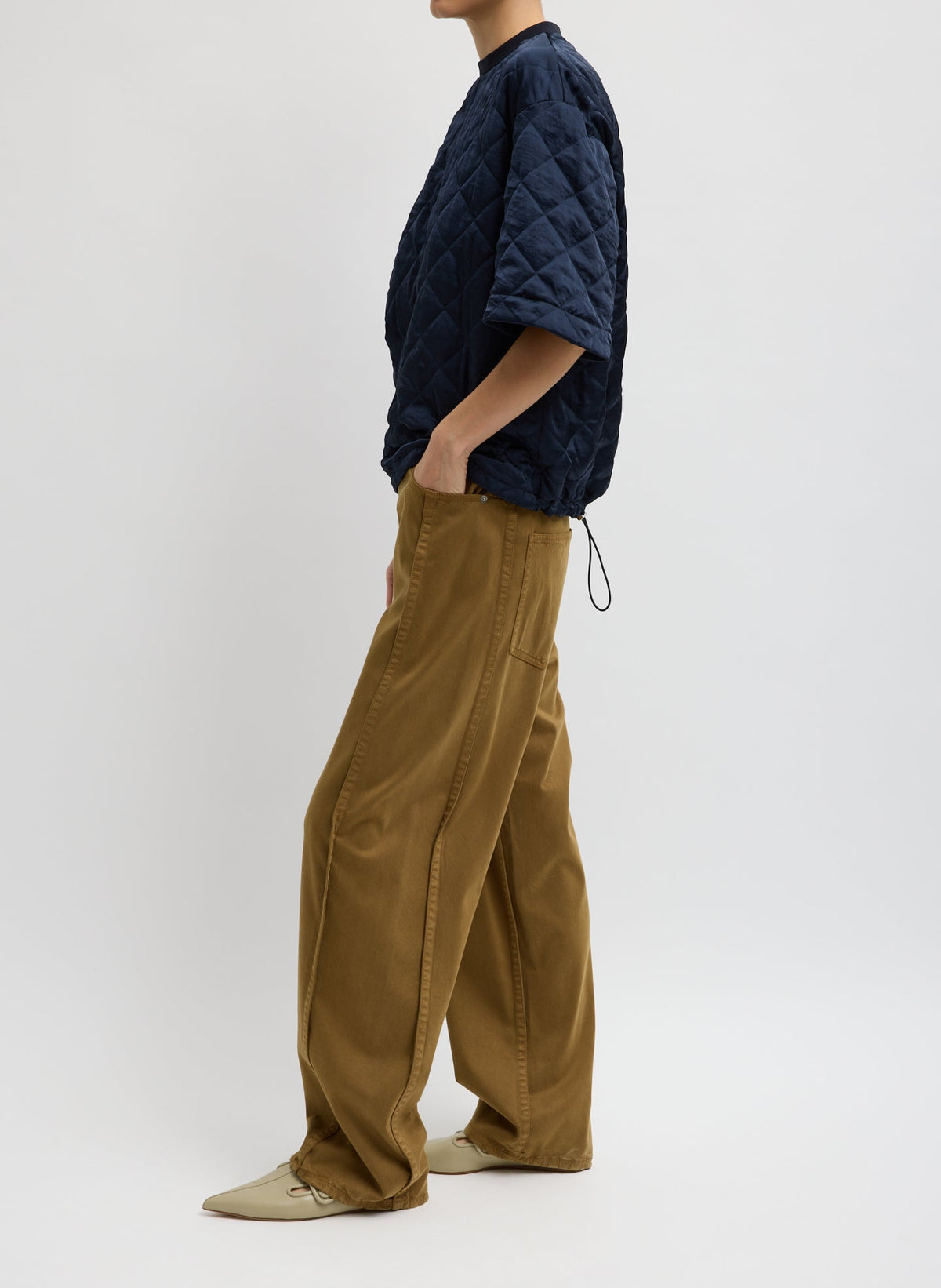 Garment Dyed Stretch Twill Tuck Pant Dark Tan - Tibi